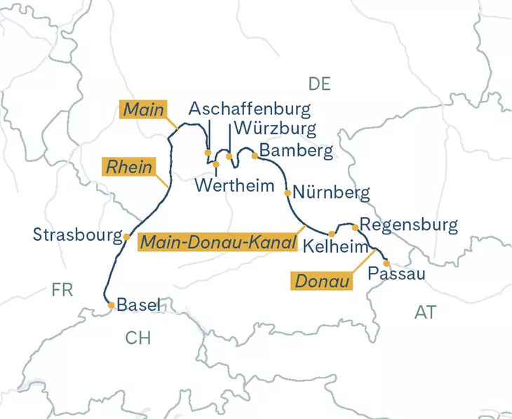 Routenplan Thurgau Prestige Basel-Passau