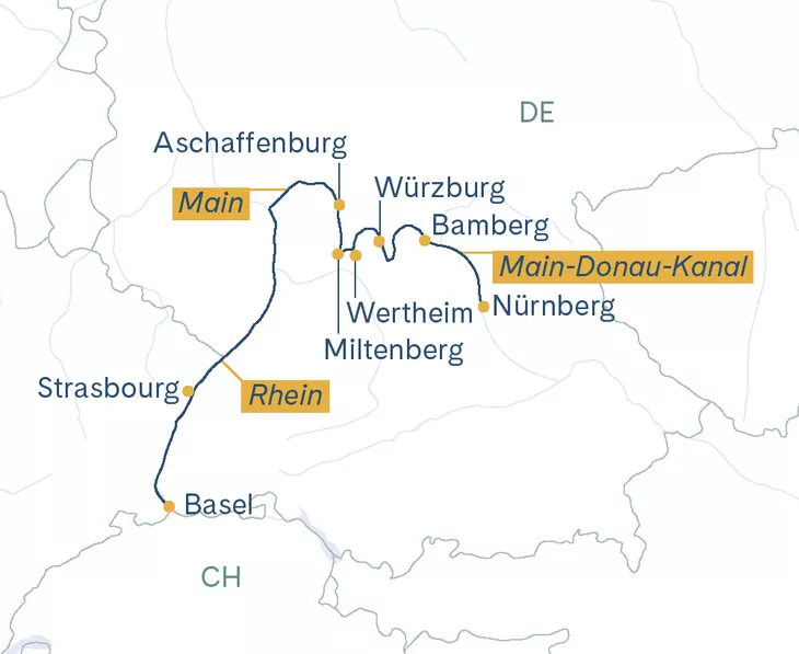 Routenplan Thurgau Prestige Nürnberg-Basel