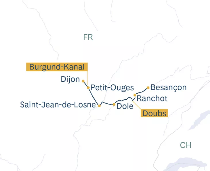 Routenplan Besançon-Dijon