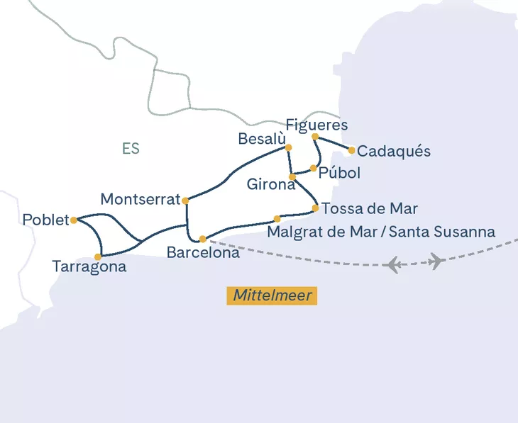 Routenplan Barcelona und Katalonien