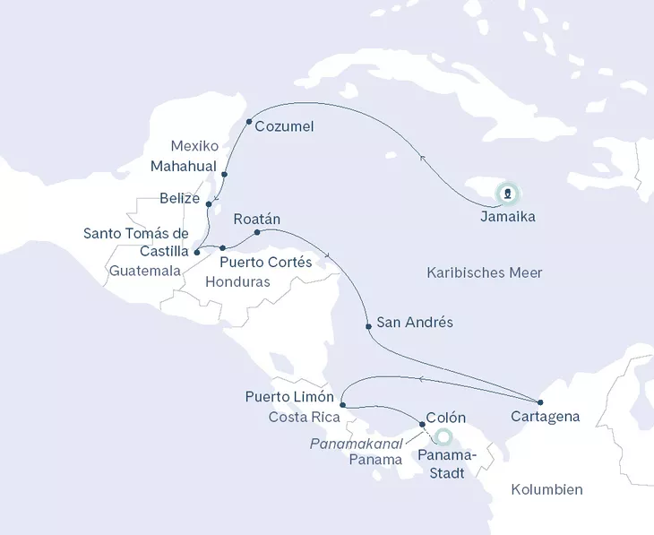 Routenplan Vasco da Gama, Jamaika-Panama