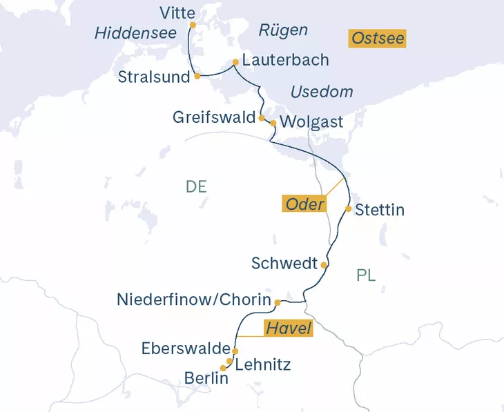 Routenplan Thurgau Chopin Berlin-Strlalsund