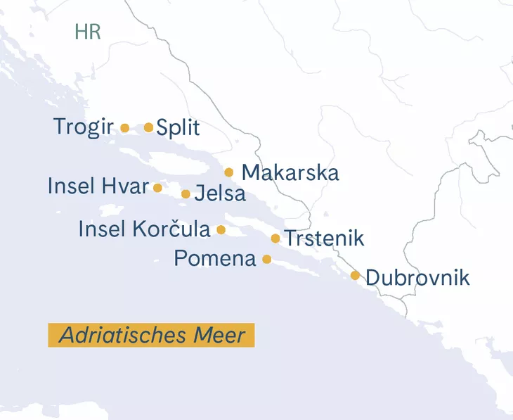 Routenplan Princess Trogir–Split–Dubrovnik–Hvar–Trogir