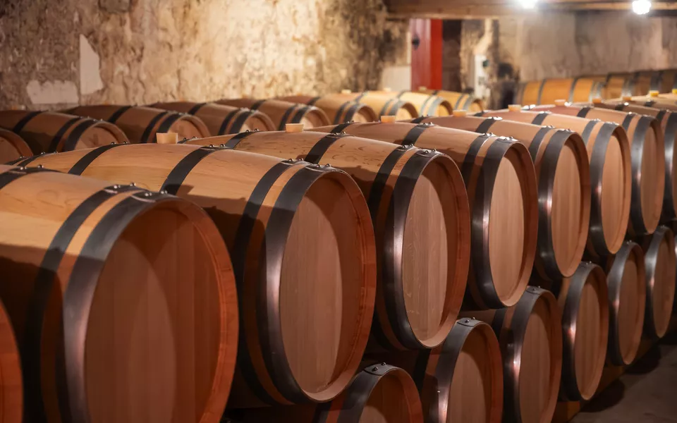Weinkeller mit Fässern mit Rotwein aus der Rebsorte Cabernet Sauvignon aus den Weinberge im Haut-Medoc - © barmalini - stock.adobe.com