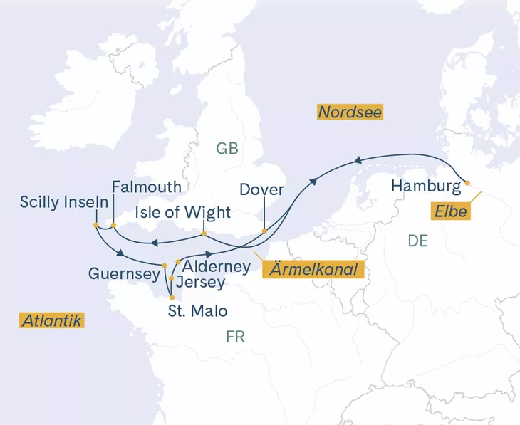 Routenplan Ärmelkanal MS Hamburg