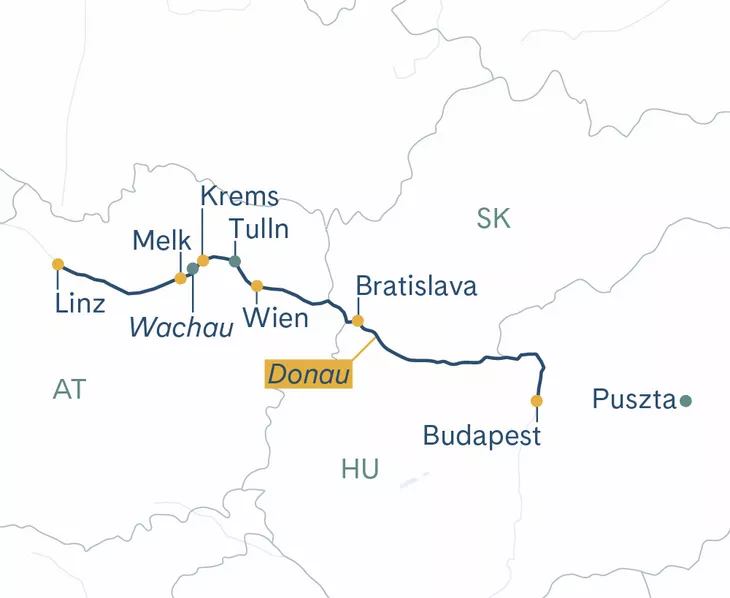 Routenplan Linz-Wien-Budapest-Linz