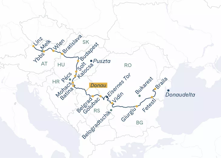 Routenplan Linz-Belgrad-Donaudelta-Budapest-Linz