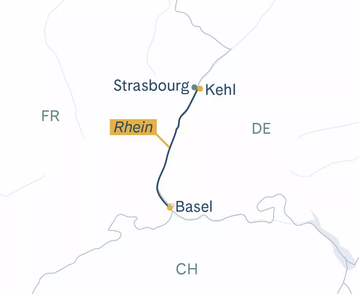 Routenplan MS Thurgau Avanti Basel(–Strasbourg)–Basel