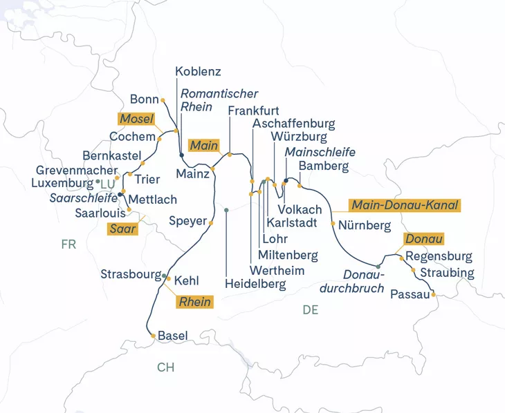 Routenplan Basel-Würzburg-Basel