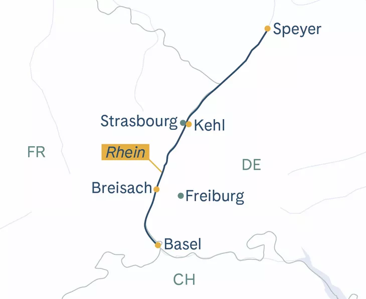 Routenplan MS Thurgau Avanti (Basel–)Speyer(–Strasbourg)–Basel