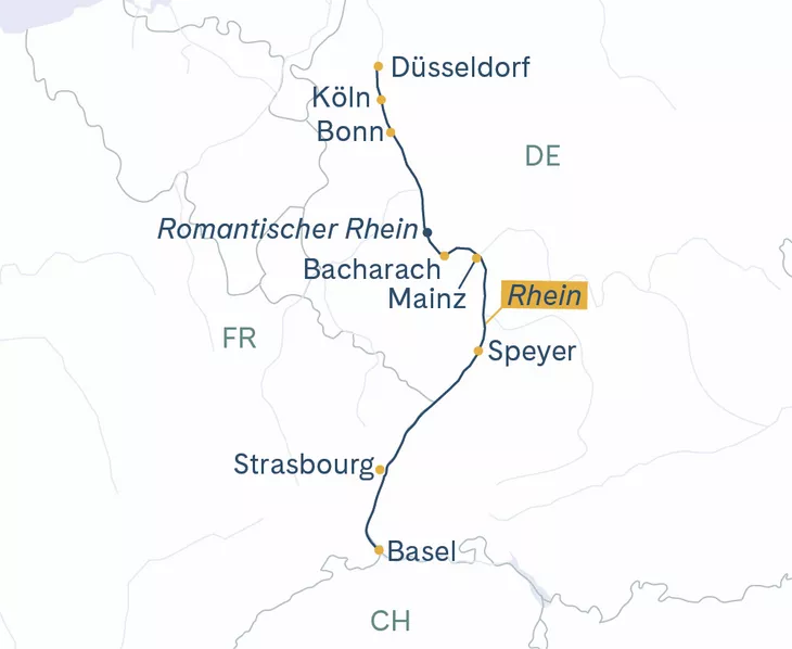Routenplan Düsseldorf-Köln-Bonn-Speyer-Strasbourg-Basel