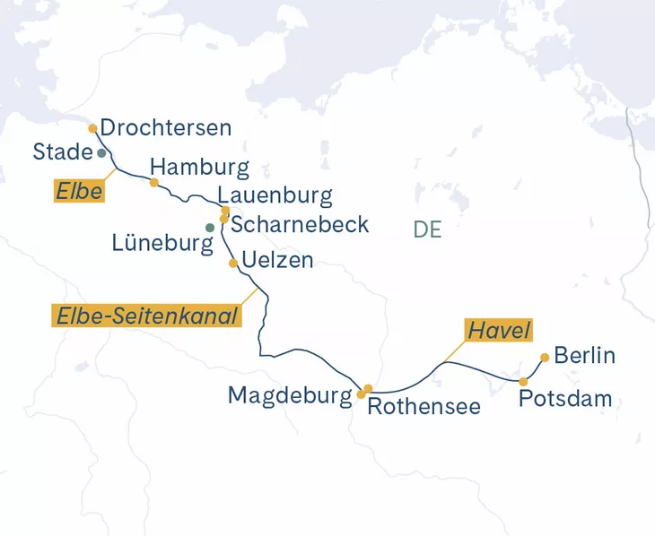 Routenplan Berlin-Potsdam-Magdeburg-Uelzen-Drochtersen-Hambrug