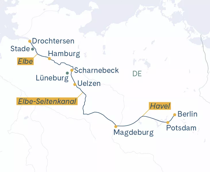 Routenplan Hamburg-Drochtersen-Uelzen-Magdeburg-Potsdam-Berlin