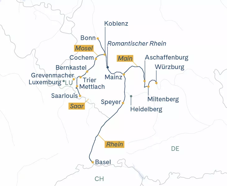 Routenplan Antonio Bellucci Basel-Würzburg