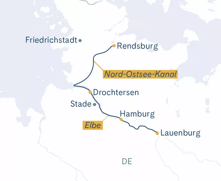 Routenplan Lauenburg-Rendsburg-Drochtersen-Hamburg