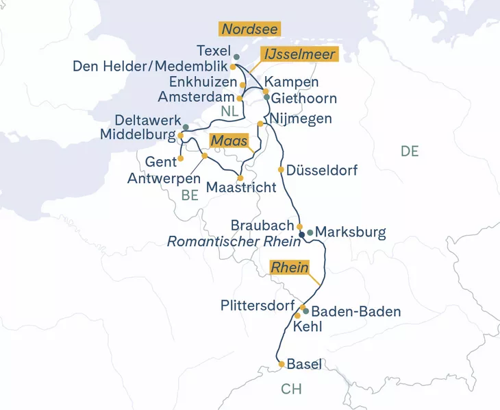 Routenplan Basel-Flandern-Basel