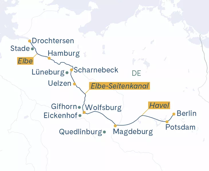 Routenplan Hamburg-Drochtersen-Wolfsburg-Magdeburg-Potsdam-Berlin