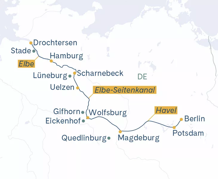 Routenplan Hamburg-Drochtersen-Wolfsburg-Magdeburg-Potsdam-Berlin