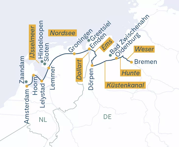 Routenplan Amsterdam-Bremen