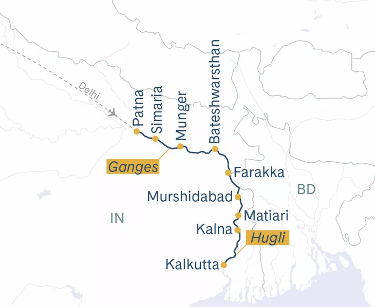 Routenplan Patna Kalkutta Thurgau Ganga Vilas