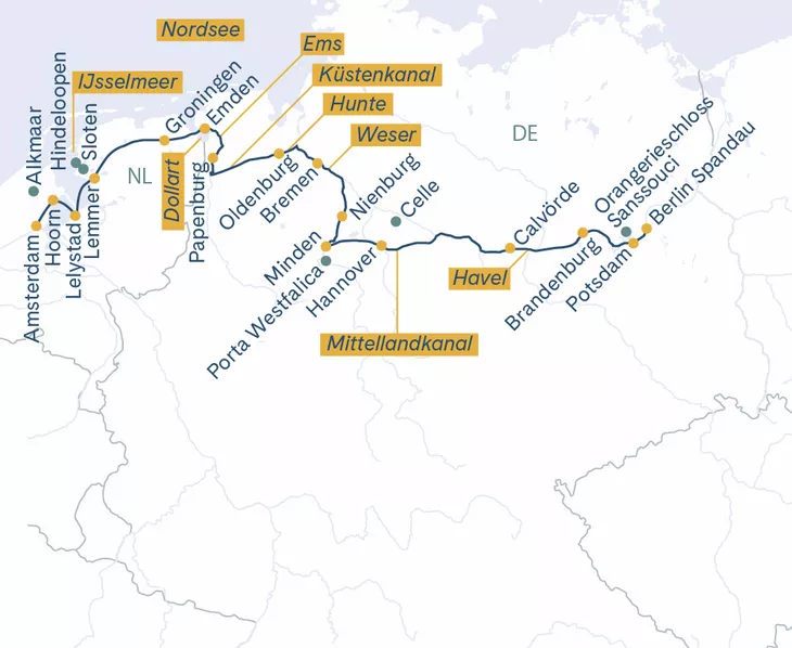 Routenplan Amsterdam-Berlin