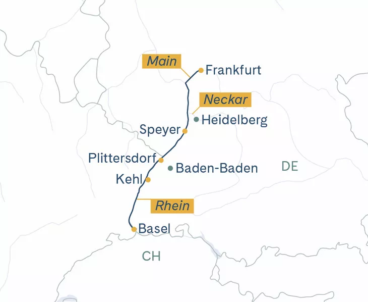 Routenplan Basel-Frankfurt-Basel