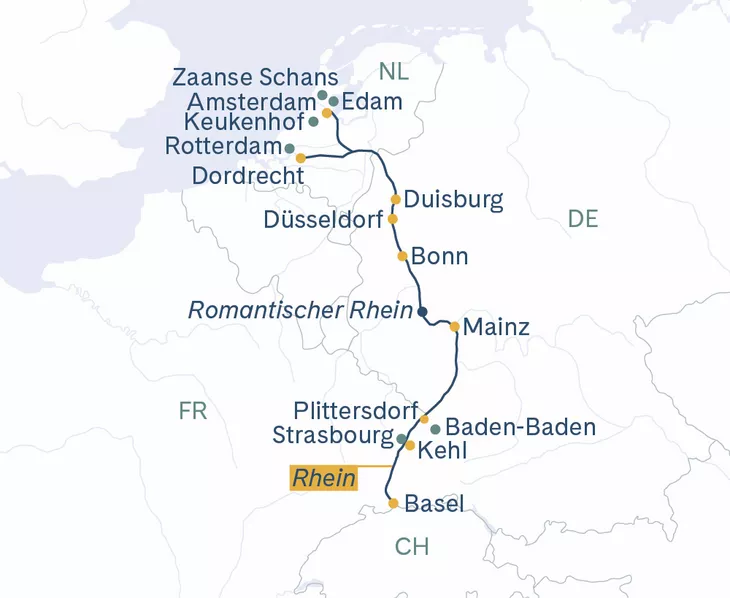 Routenplan Basel-Amsterdam-Basel